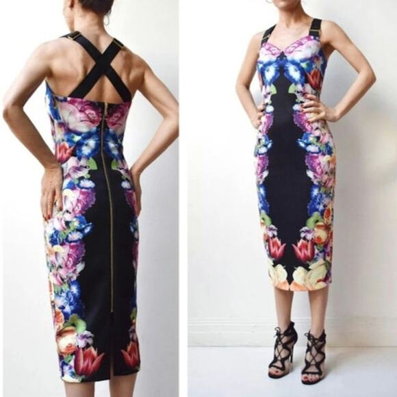 Ted Baker Deony Colorful Floral Bodycon Scuba Midi Dress‎ US 6 Buckle Strap - Picture 13 of 14